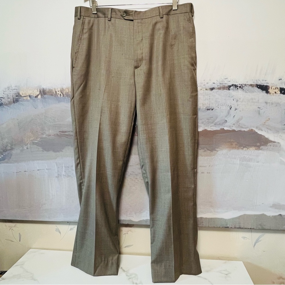 SANTORELLI Luxury Serge ROMEO Wool Dress Pants TAUPE Men’s 38x30 Sharkskin Italy